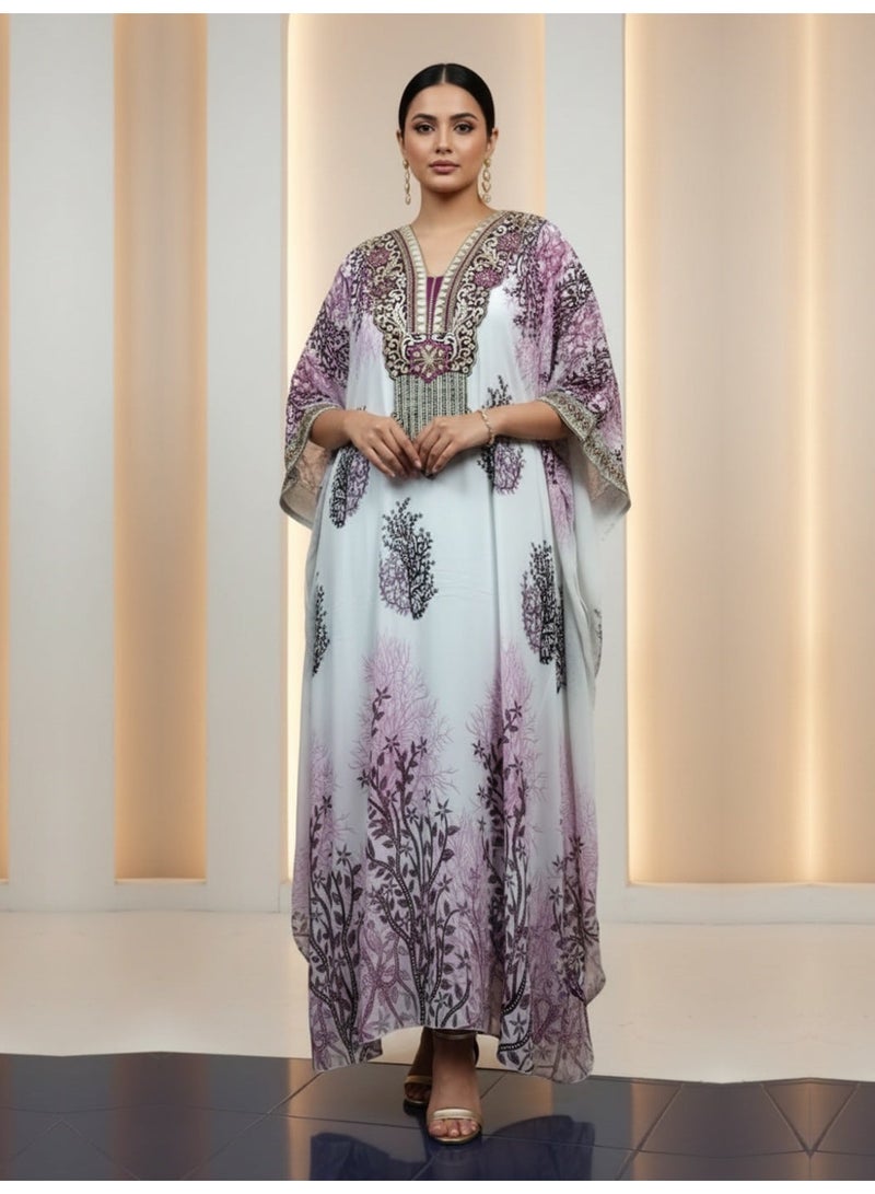 الايا كفتان شيفون مطرز يدوياً بشيكانكاري - Image 1